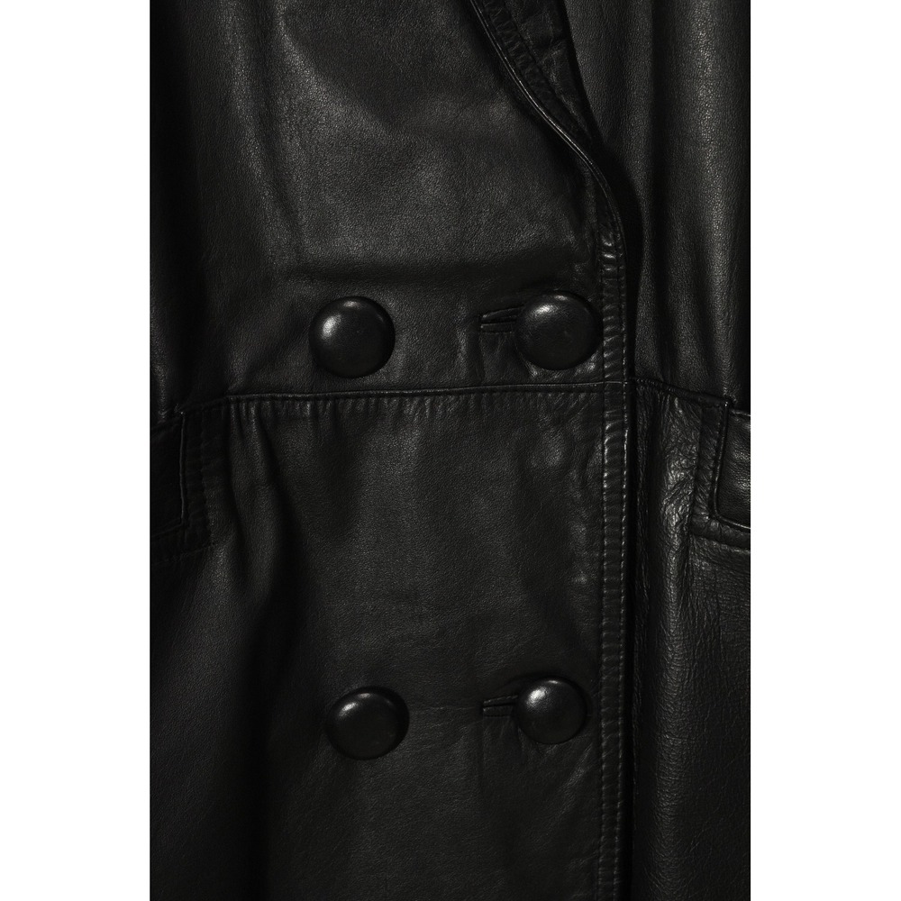 G III Leather Coat Womens M Black Double Breasted Long Vintage 90s Button Front - Picture 2 of 9